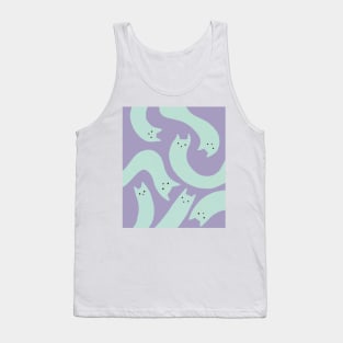 cat pattern aesthetic illustration purple mint light Tank Top